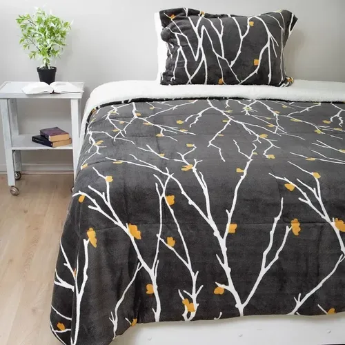 Cubrecama Sherpa Térmico 1.5 Plazas Estampado Negro