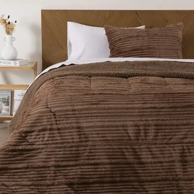 Plumón Corduroy Sherpa 2 Plazas Poliéster Coral