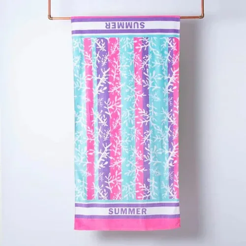 Toalla De Playa Algodón 100% Velour Estampada Coral Claro