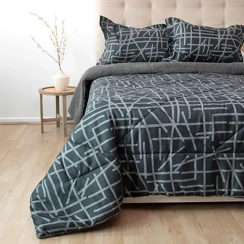 Plumón Estampado Deluxe Sherpa 3 Plazas Poliéster Coral Claro