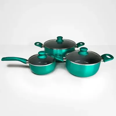 Batería De Cocina Aluminio Titanio 6 Piezas Antiadherente Turquesa