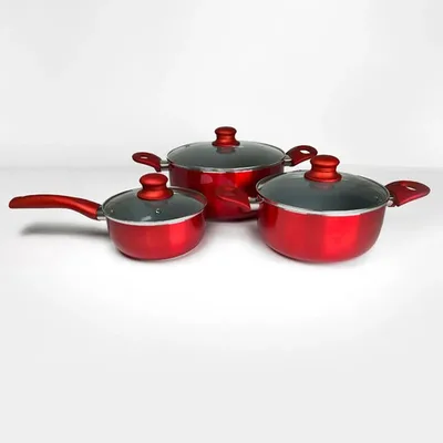 Batería De Cocina Aluminio Titanio 6 Piezas Antiadherente Rojo