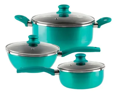 Batería De Cocina Aluminio Titanio 6 Piezas Turquesa