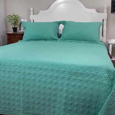 Quilt Velvety 2 Plazas Poliéster Menta Coral Claro