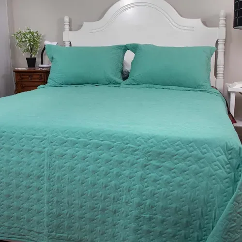 Quilt Velvety 2 Plazas Poliéster Menta Coral Claro