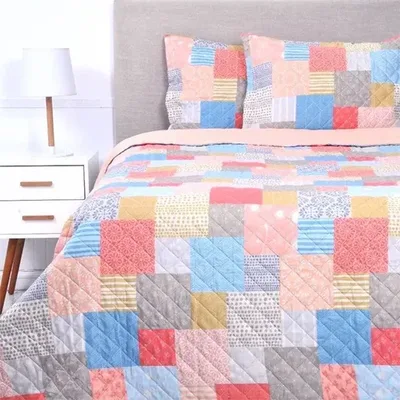 Quilt Cosido Patchwork 1.5 Plazas Reversible Poliéster