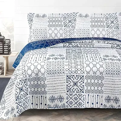 Quilt Estampado 1.5 Plazas Poliéster Azul Azul