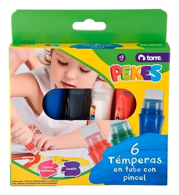Témpera En Tubo Con Pincel 6 Colores Brillantes