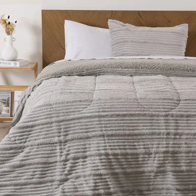 Plumón King Corduroy Sherpa Poliéster Suave Coral Claro