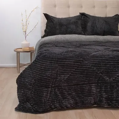 Cubrecama Cotelón Sherpa Deluxe 2 Plazas Negro Negro