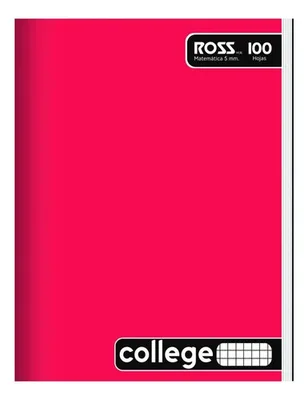 Cuaderno Escolar Liso 100 Hojas Matemática 5mm Rojo