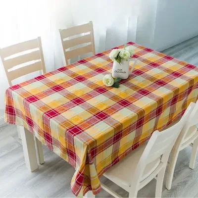 Mantel Polycotton Rectangular Cuadrillé Para Mesa Coral Claro