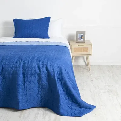 Quilt Bicolor 1.5 Plazas Poliéster Azul Celeste Coral Claro