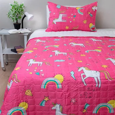 Quilt Sherpa Infantil Da Vinci 1.5 Plazas Unicornio Coral Claro