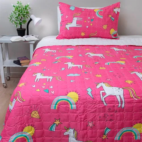 Quilt Sherpa Infantil Da Vinci 1.5 Plazas Unicornio Coral Claro