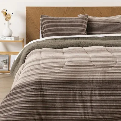 Plumón Corduroy Sherpa King Líneas Visón Coral Claro