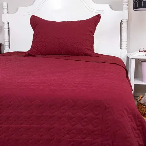 Quilt Velvety 1.5 Plaza Poliéster Burdeo Coral Claro