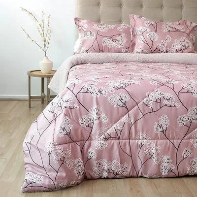 Plumón Sherpa Estampado Flores 2 Plazas Coral Claro