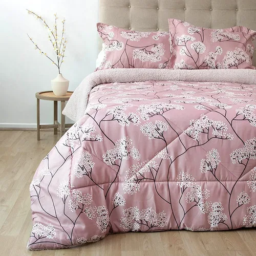 Plumón Sherpa Estampado Flores 2 Plazas Coral Claro