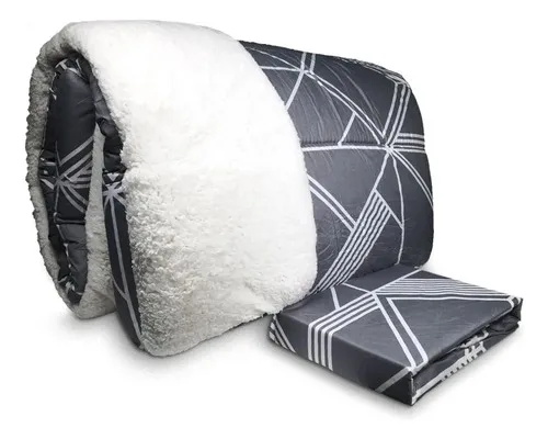 Set De Sábanas Microfibra 1.5 Plaza Con Plumón Sherpa Verde Oscuro
