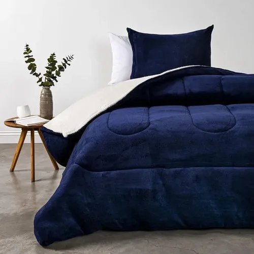 Plumón Coral Sherpa 1.5 Plazas Azul Microfibra Azul