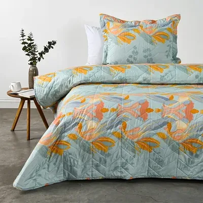 Quilt Estampado 1.5 Plazas Microfibra Aquamarine Coral Claro