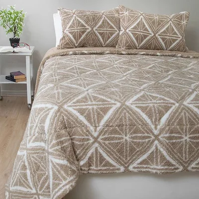 Cubrecama Chiporro Estampado Poliéster Térmico Beige