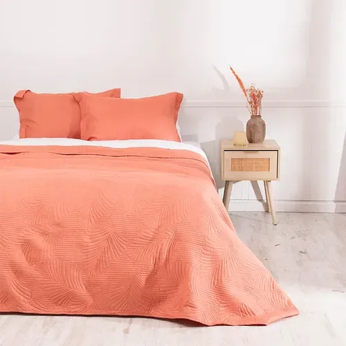 Quilt Cordoba Liso 2.5 Plazas Poliéster Naranjo Coral Claro