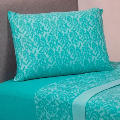 Set De Sábanas De Polar 1.5 Plaza Estampadas Turquesa Turquesa