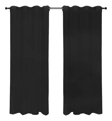 Cortina Blackout Térmica 2 Paños Poliéster Negro