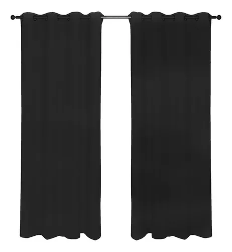 Cortina Blackout Térmica 2 Paños Poliéster Negro