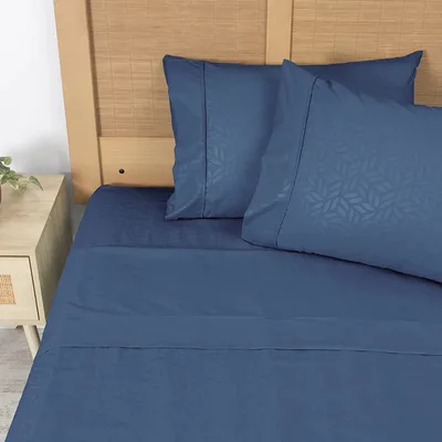 Set De Sábanas Microfibra 2 Plazas Azul Embossed Azul
