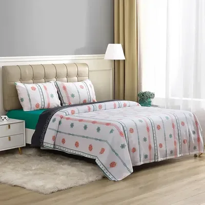 Set De Sábanas Polar 1.5 Plazas Mándalas Blanco Coral Verde Oscuro