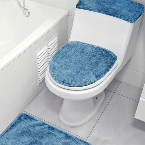 Set De Baño 3 Piezas Poliéster Azul Azul