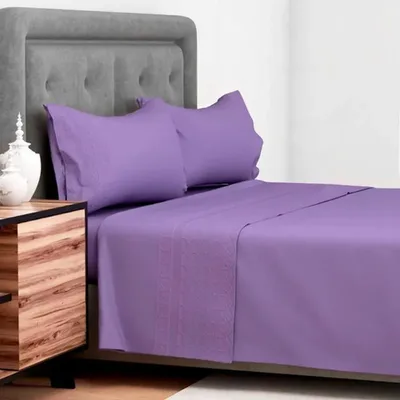 Set De Sábanas 144 Hilos Algodón Poliéster 2 Plazas Violeta