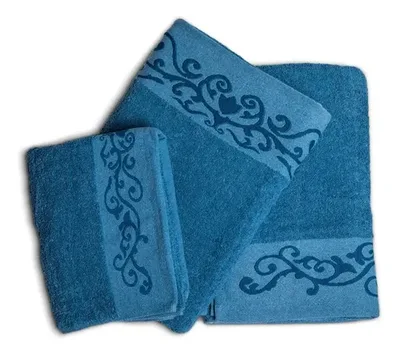 Set De Toallas Bordadas Algodón Luxor Azul Azul