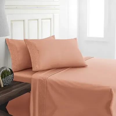 Set De Sábanas Microfibra Broderie 2 Plazas Coral