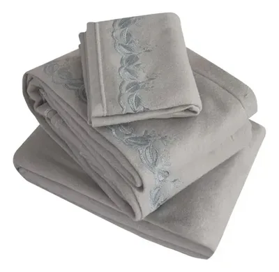 Set De Sábanas Polar Bordada 1.5 Plazas Gris Gris