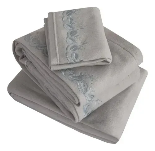 Set De Sábanas Polar Bordada 1.5 Plazas Gris Gris