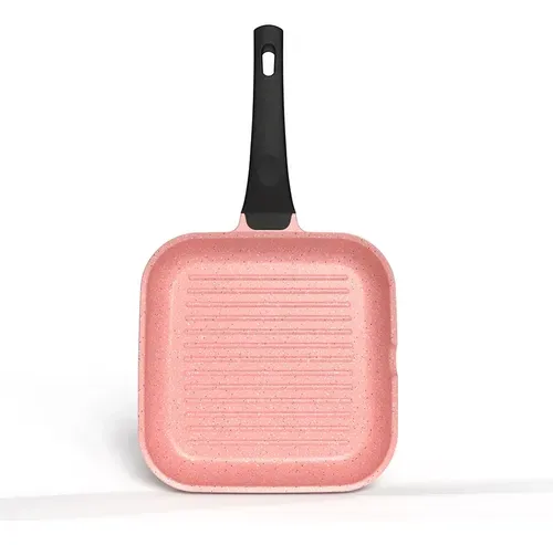 Grill Churrasquera Antiadherente 28cm Aluminio Rosa