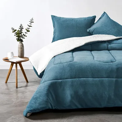Plumón Coral Sherpa Liso 2 Plazas Turquesa Turquesa