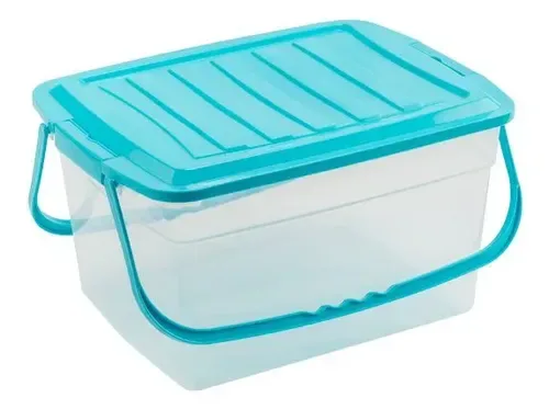 Caja Organizadora Plástica 18 Litros Con Tapa Turquesa