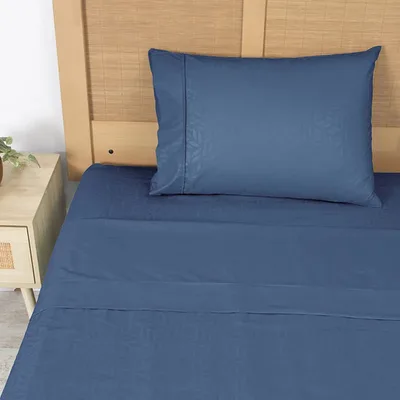 Set De Sábanas Microfibra Embossed 1.5 Plazas Azul Azul