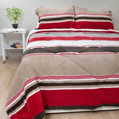 Cubrecama Sherpa Térmico 2.5 Plazas Franjas Coral Claro