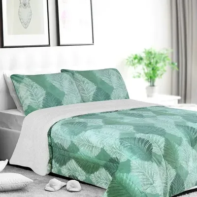 Cubrecama Sherpa Flannel Deluxe Estampado Verde Verde