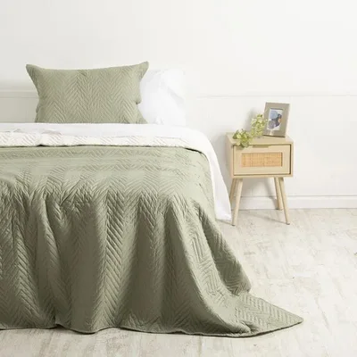 Quilt Sherpa Liso 1.5 Plazas Poliéster Suave Verde
