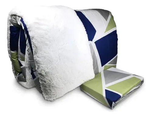 Set De Sábanas Microfibra 1.5 Plaza Con Plumón Sherpa Verde Oscuro