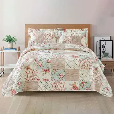 Quilt Estampado 2 Plazas Patchwork Poliéster Gris
