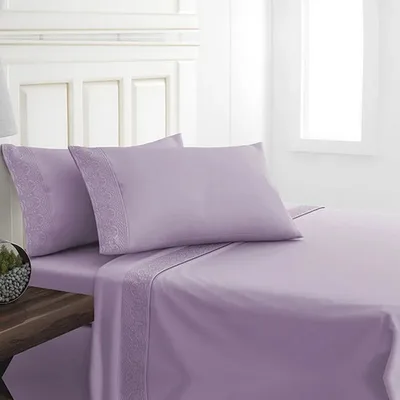 Set De Sábanas Microfibra Broderie 1.5 Plaza Lila