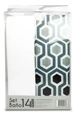 Cortina De Baño Poliéster Rombos Gris Negro Coral Claro